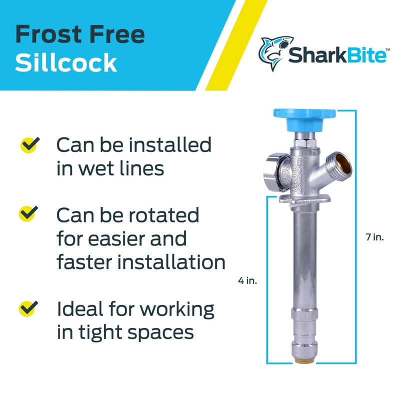 SharkBite 4 Inch Frost Free Sillcock, 1/2 x 3/4 Inch MHT, Push to Connect Brass Plumbing Fitting, PEX Pipe, Copper, CPVC, PE-RT, HDPE, 25743LF - Image 4